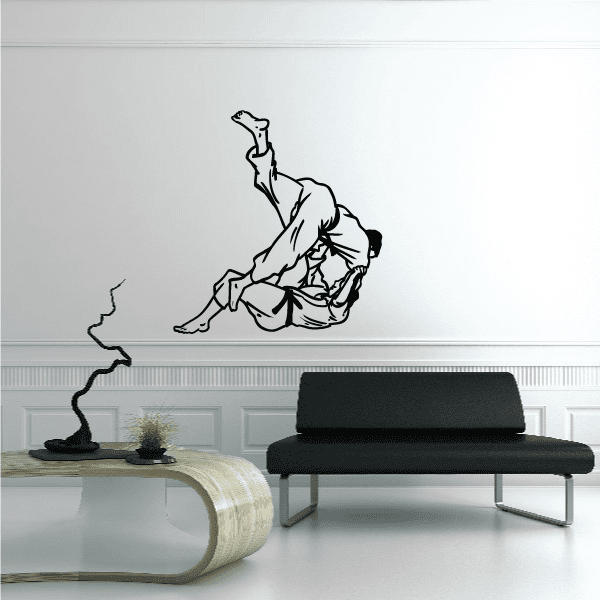 Kung fu flip takedown decal, black outline of martial arts flip move