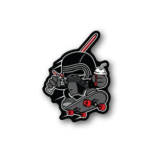 Kylo skateboard vinyl sticker with character, red accents, and black outline
