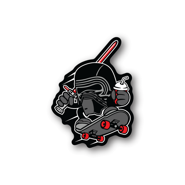 Kylo skateboard vinyl sticker with character, red accents, and black outline