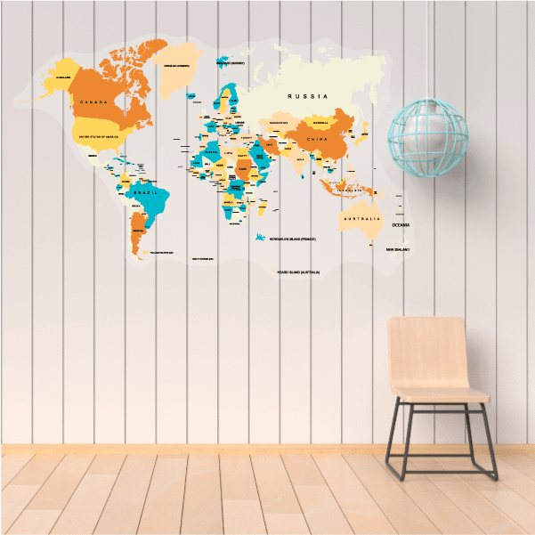 Labeled World Map Wall Sticker - Clear Matte