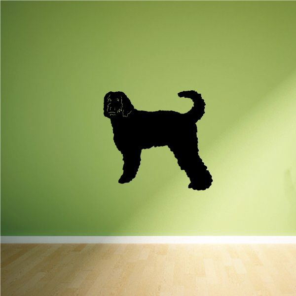 Labradoodle decal featuring a black dog silhouette with curly tail