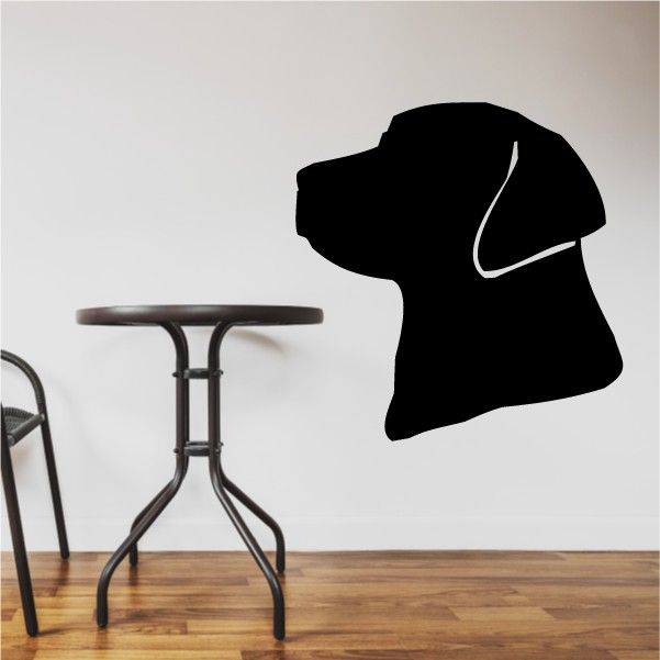 Labrador retriever head wall decal, black silhouette with white outline, profile view