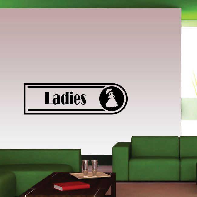 Bathroom decal: 'Ladies' text with profile icon