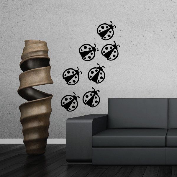 Ladybug wall decals set of black-and-white bugs with spots, ready to apply