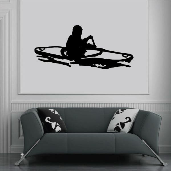 Lake kayak decal featuring black silhouette of paddler in kayak