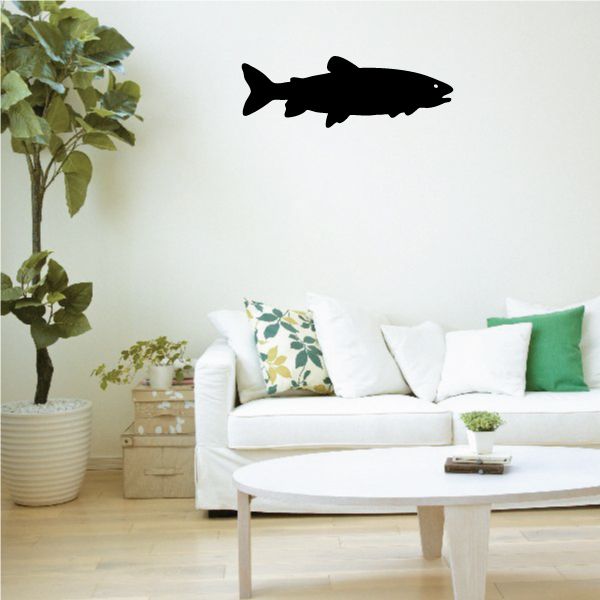 Lake trout wall decal, black fish silhouette vinyl sticker on a light wall