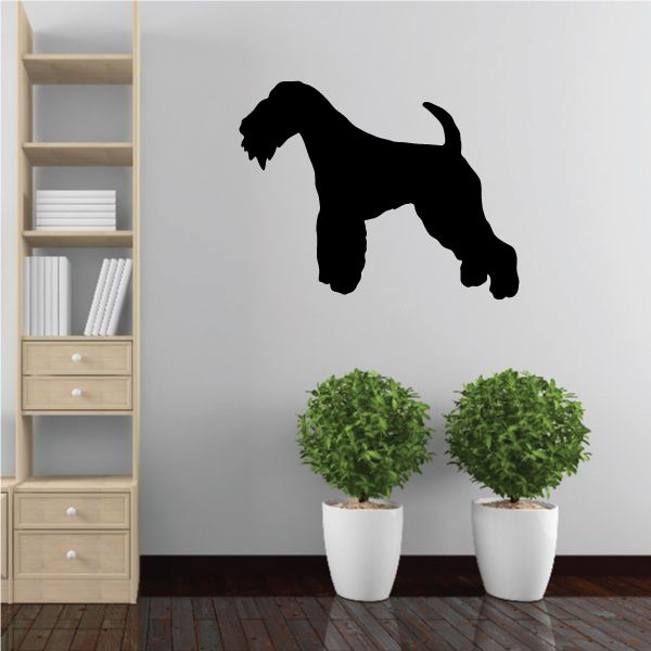 Lakeland Terrier decal, black standing dog silhouette with long tail and legs