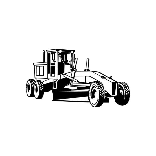 Land leveler decal, black and white line drawing of grader vehicle