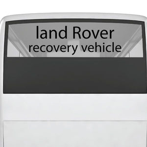 Land Rover recovery vehicle decal with bold black border and white text