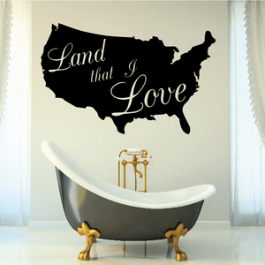 Black USA map decal with cursive "Land that I Love" text