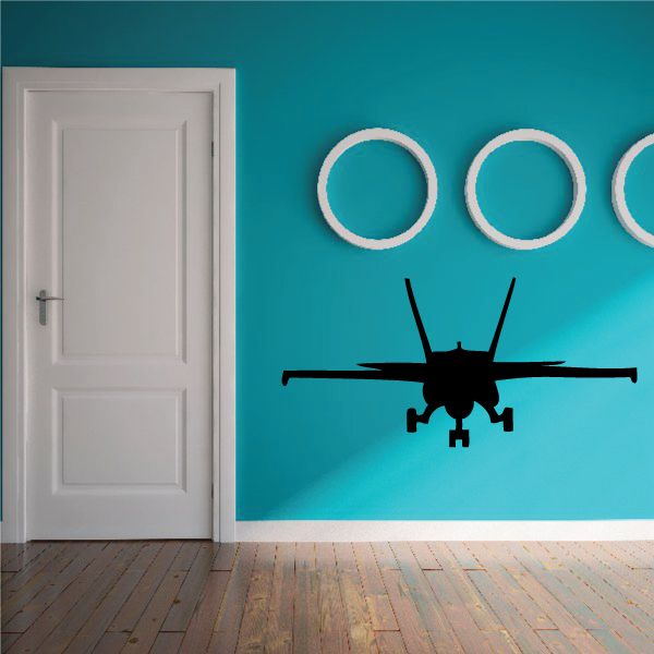 FA-18 Hornet wall decal with black jet silhouette and three white ring accents