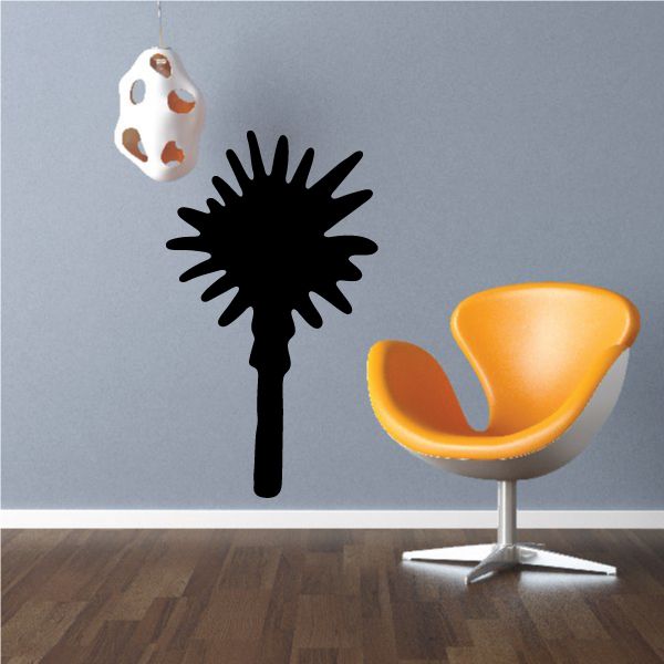 Landscape wall decal: black dandelion with orange seed head and curving stem