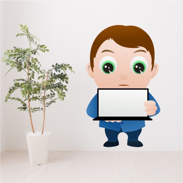 Image of Laptop Cartoon Businessman Wall Decal - Vinyl Sticker - Car Sticker - IDCOLOR021 - Customize Me