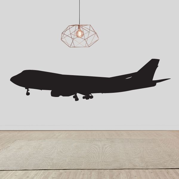 Large airplane landing decal, dark aircraft silhouette on wall