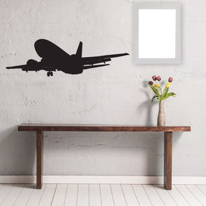 Large airplane taking-off wall decal, black silhouette