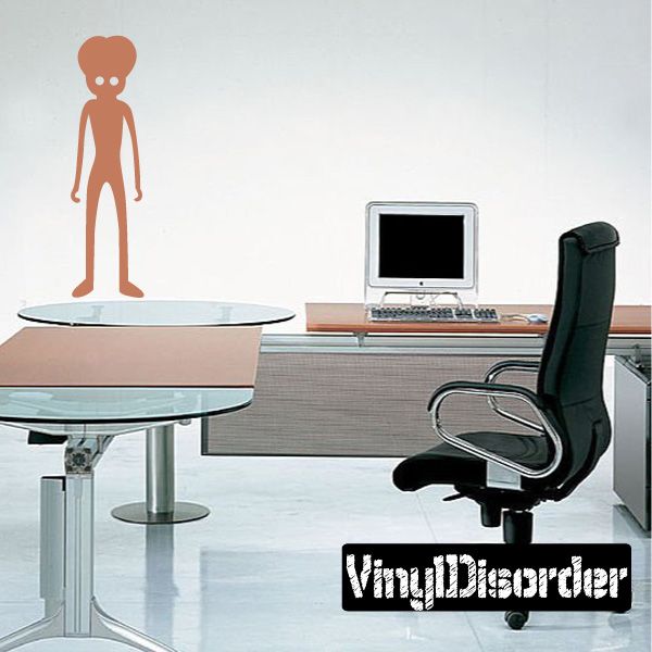 Large alien decal with a brain-shaped head outline in terracotta brown