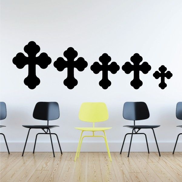 Black cross family kit wall decals, five large and small cross silhouettes