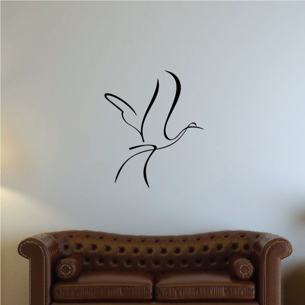 Black bird-style vinyl wall decal with flowing feather lines
