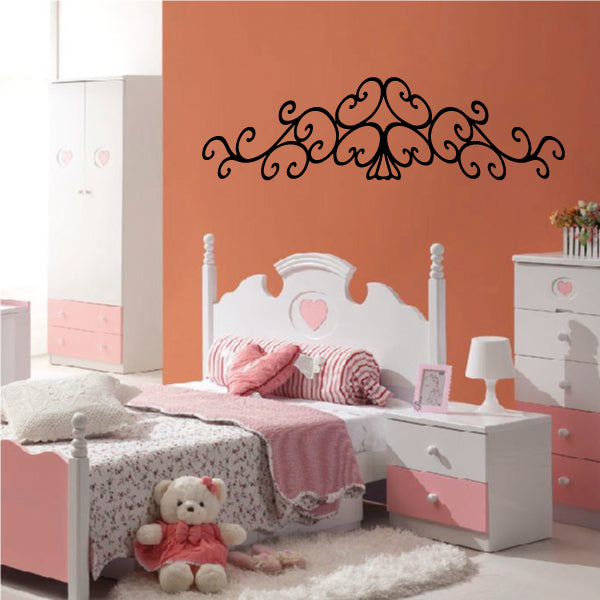Ornate vine-style wall decal with central medallion, black