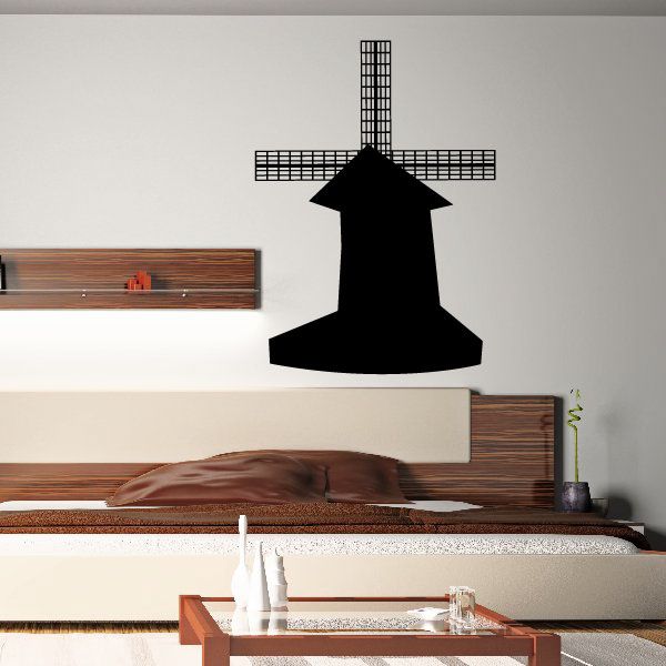 Large Dutch windmill decal, black silhouette with tall tower and cross blades