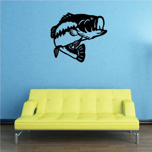 Largemouth bass vinyl decal, black and white fish graphic