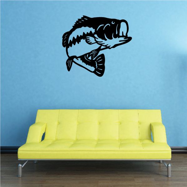 Largemouth bass vinyl decal, black and white fish graphic