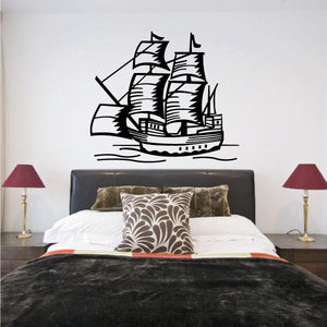 Pirate ship wall decal with black sails and hull