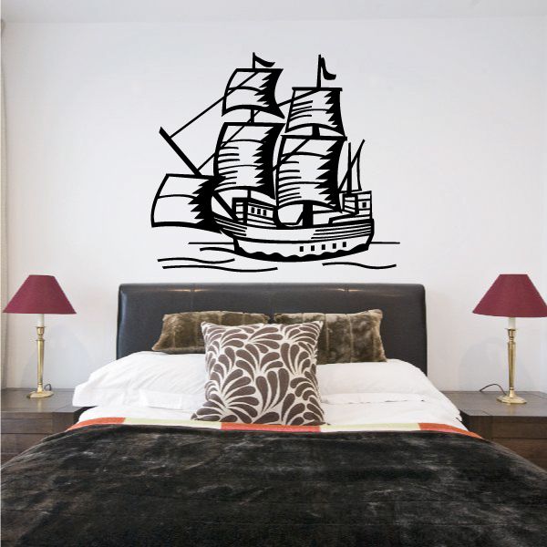 Pirate ship wall decal with black sails and hull