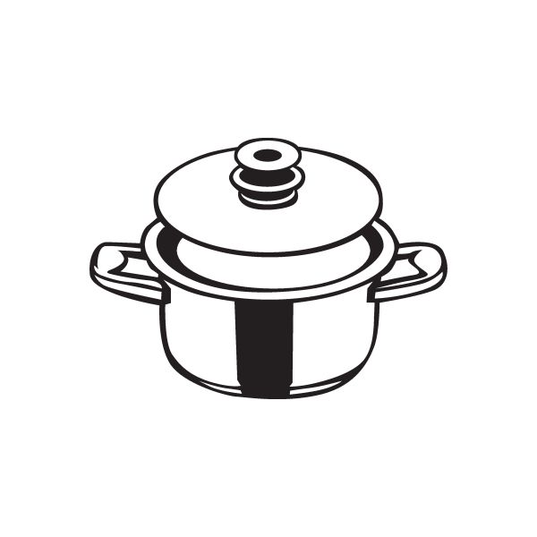 Large pot decal sticker with lid and handles, black line art