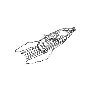 Speedboat decal with line-art racing boat and water splash lines
