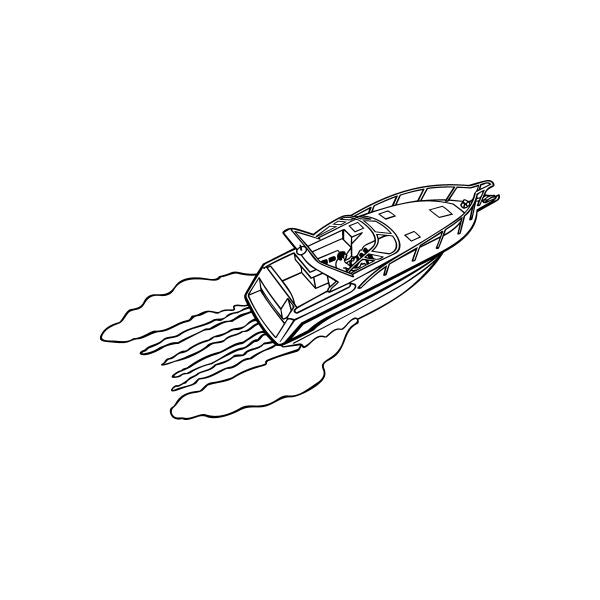 Speedboat decal with line-art racing boat and water splash lines