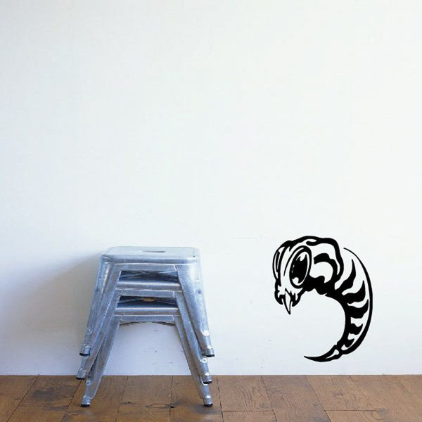 Larry the Larvae decal, black cartoon larva with curled tail