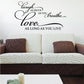 Wall decal with flowing script: Laugh, Breathe, Love, As long as you live