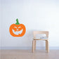Laughing jack-o-lantern decal, orange pumpkin with green stem and white face.