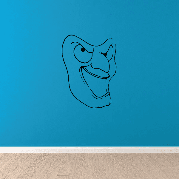 Laughing joker face mask decal with blue line-art outline