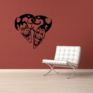 Laughing tribal jesters decal, black face mask design with flowing tribal lines
