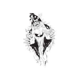 Laughing wizard decal, black and white illustrated wizard head with pointed hat