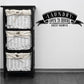 Laundry wall decal reading "LAUNDRY OPEN 24 HOURS SELF-SERVE" in black banner