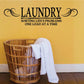 Laundry wall decal: black LAUNDRY lettering, swirl accents, and quote text