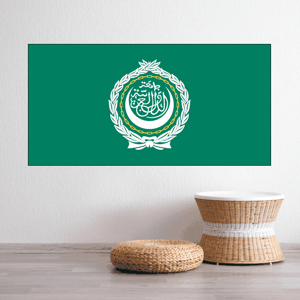 Green flag sticker with white circular emblem and laurels