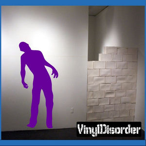 Leaning zombie wall decal, purple silhouette of a crouching figure