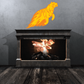 Leaping tiger sticker with blazing flame design, orange and yellow