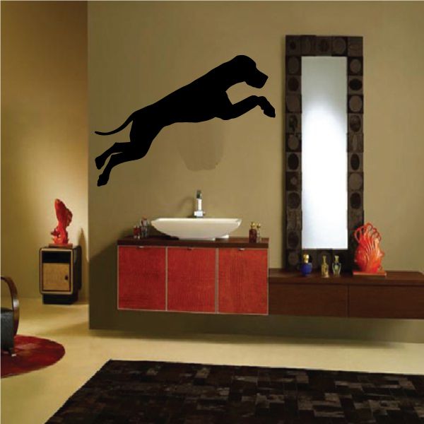 Leaping Great Dane wall decal with black jumping dog silhouette