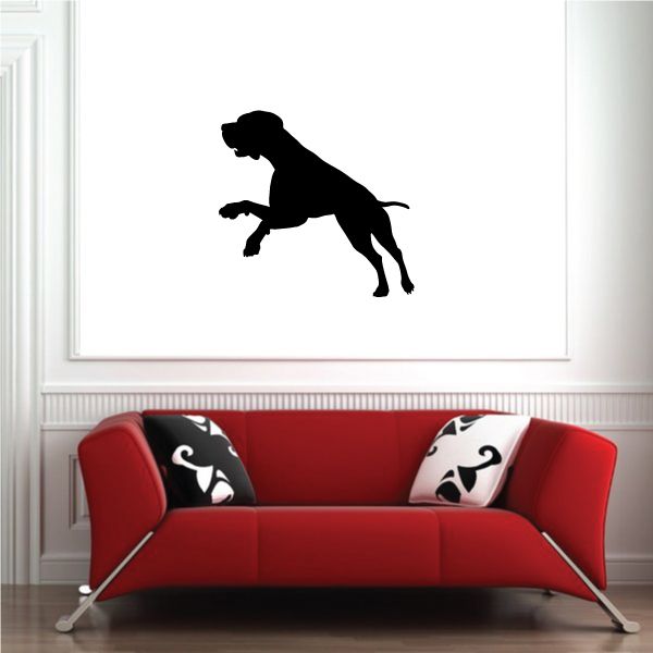 Leaping hound wall decal, black dog silhouette mid-leap