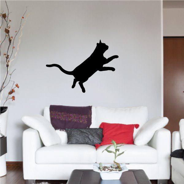 Image of Leaping Up Cat Silhouette Decal