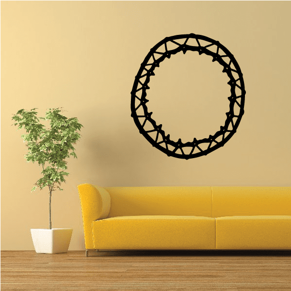 Leather stretching hoop decal, black circular design with geometric lattice
