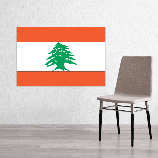 Lebanon flag sticker, rectangular with red bands and green cedar tree