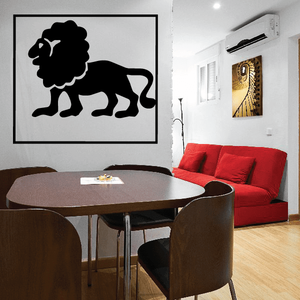 Framed lion decal with black lion silhouette in a rectangular border
