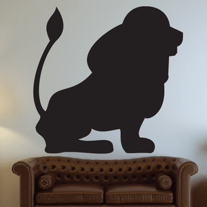 Sitting lion decal featuring a black lion silhouette with raised tail