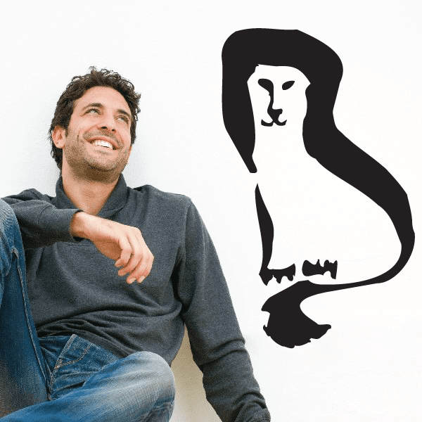 Black lion head profile wall decal with artistic linework